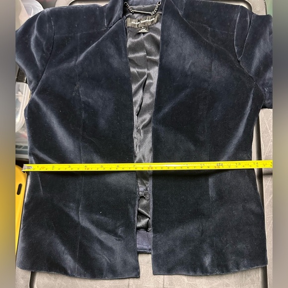 CLUB MONACO Blue Velvet Blazer Jacket Coat Navy Cropped Notch Stand Up Collar - Picture 14 of 14